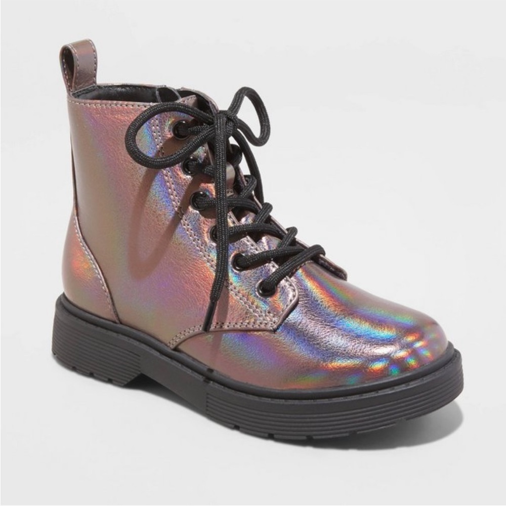 Girls' Zoe Metallic Zipper Lace-Up Combat Boots - art class™